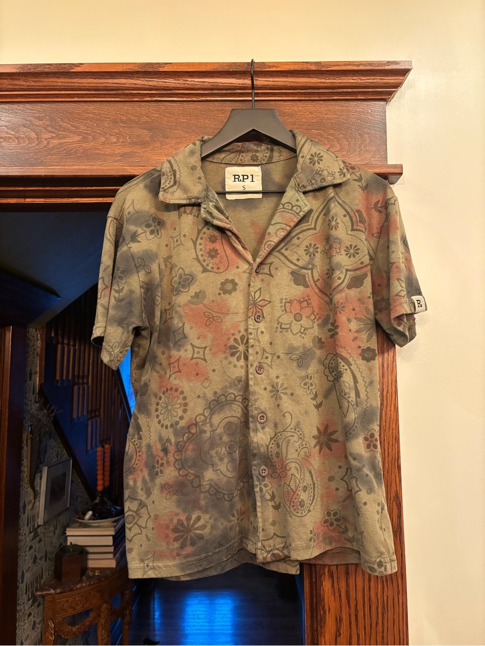Men's Short-Sleeve Paisley Button-Up Shirt - Olive Multi